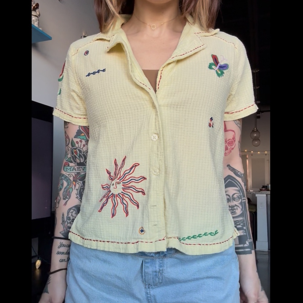 Yellow Embroidered Women's Top